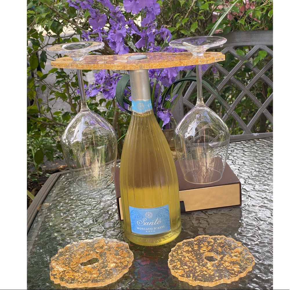 Gold Flake Wine Caddy & Coaster Set Resin Art - Picture 16 of 16